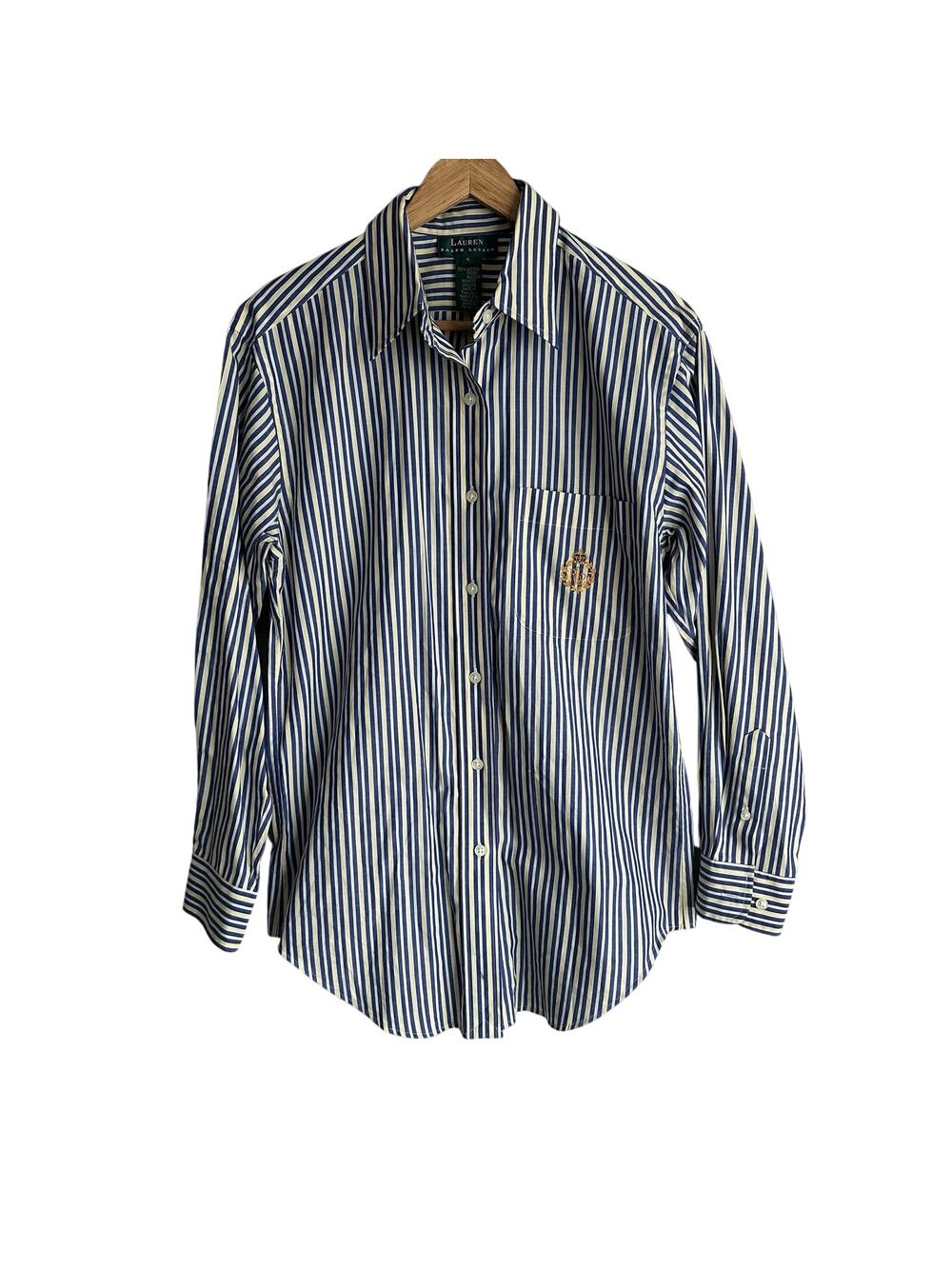 Lauren Ralph Lauren Striped Crest Embroidered Cotton Button Up Shirt 4